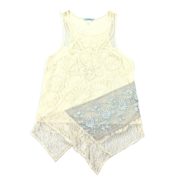 Anthropologie Leifnotes Lace Panel Top Size Extra Small Womens Ivory Tank FLAW - Picture 1 of 7